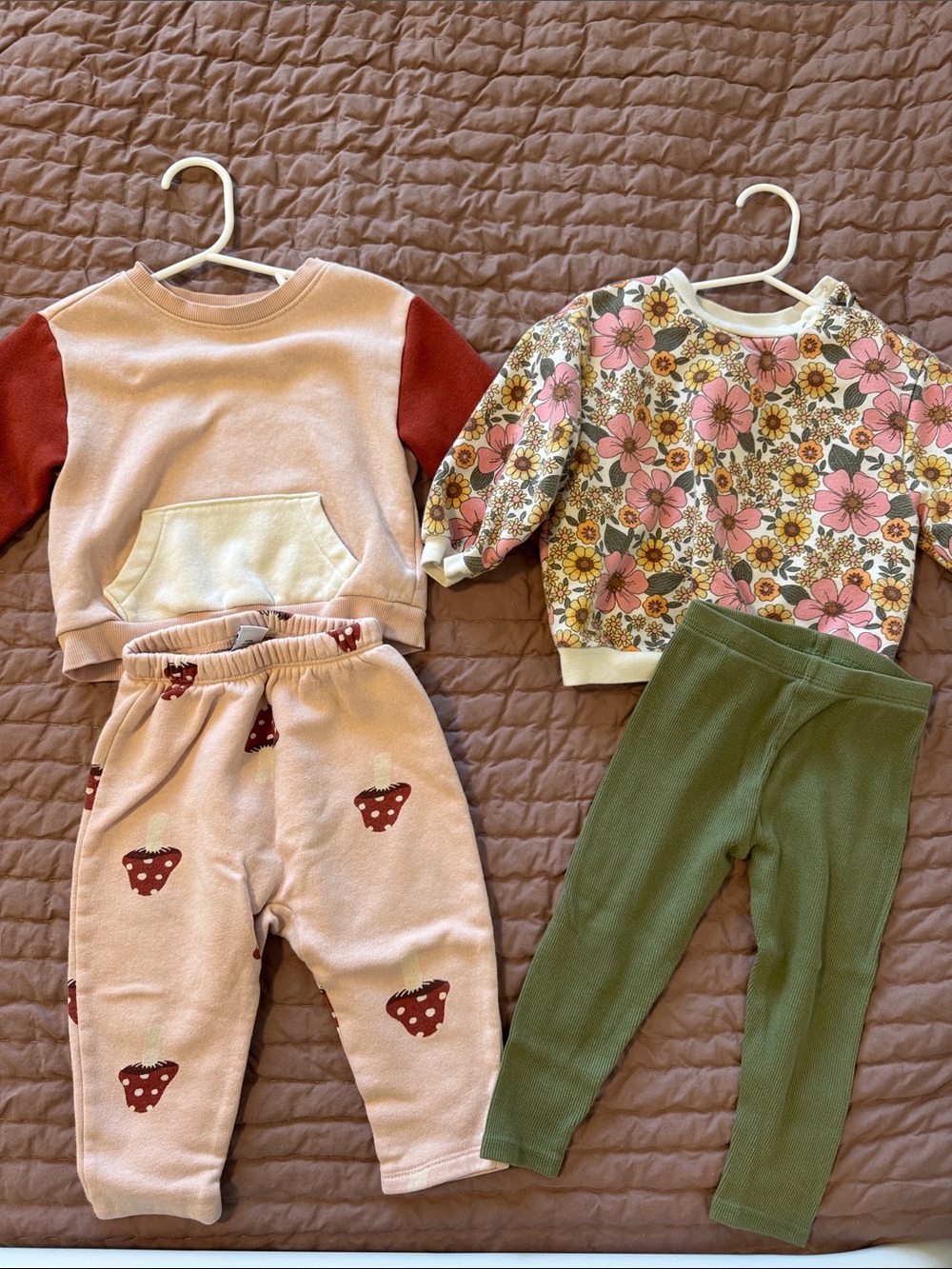 Old Navy Pink Strawberry Fleece Matching Set with Green Leggings